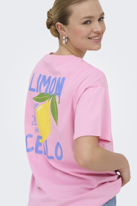 Only roze dames t-shirt | Model achteraanzicht