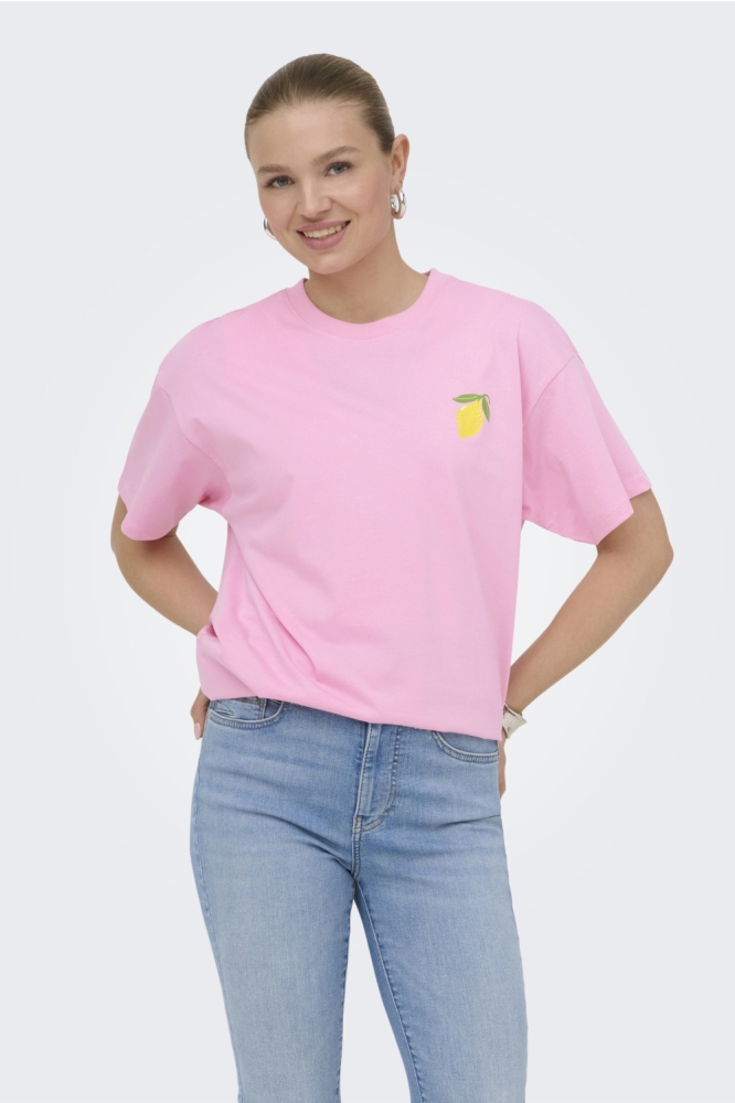 Only roze dames t-shirt | Model vooraanzicht