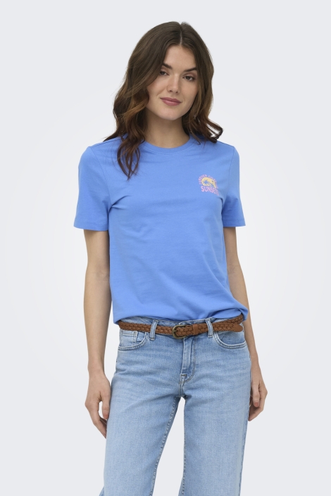 Only blauwe dames t-shirt | Model vooraanzicht