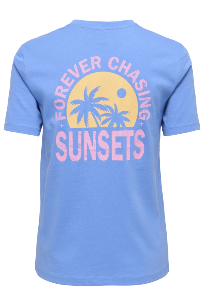 Only blauwe dames t-shirt | Achteraanzicht