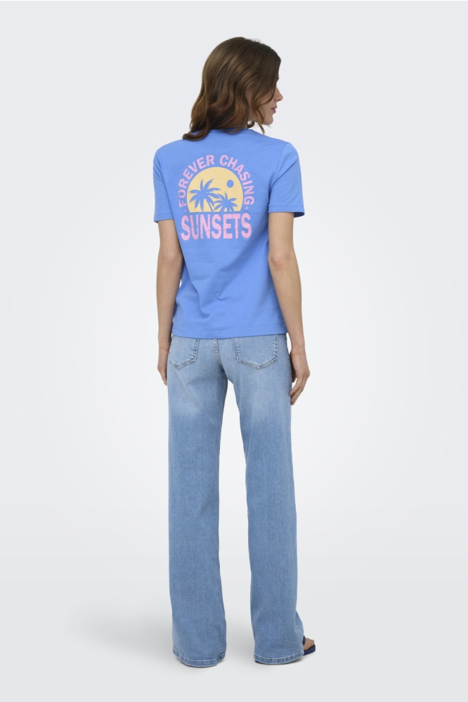Only blauwe dames t-shirt | Model