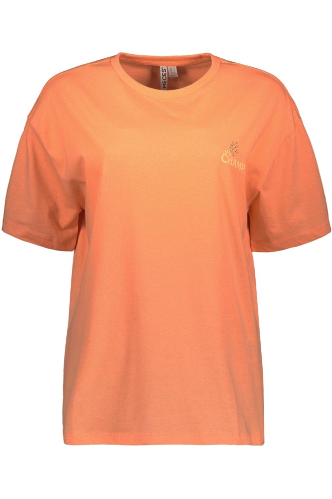 Pieces oranje dames t-shirt | Vooraanzicht