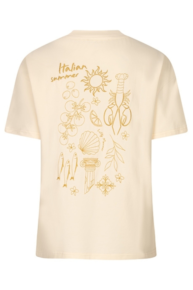 Lofty Manner beige dames t-shirt | Achteraanzicht