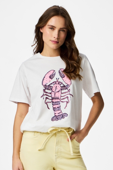 Pieces T-shirt PCPOP SS EMBELISHMENT T-SHIRT JRS B 17167178 Bright White/Lobster