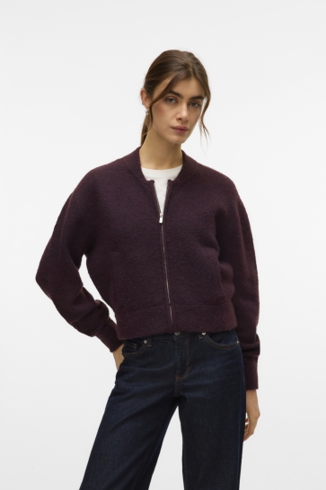 Vero Moda Vest VMHANNA LS O-NECK ZIPPER CARDIGAN B 10331589 WINETASTING