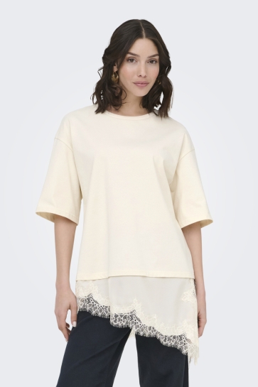 Jacqueline de Yong T-shirt JDYALMA 2/4 LACE DETAIL T-SHIRT JRS 15384230 EGRET