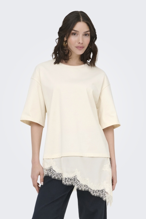 Jacqueline de Yong beige dames t-shirt | Model vooraanzicht
