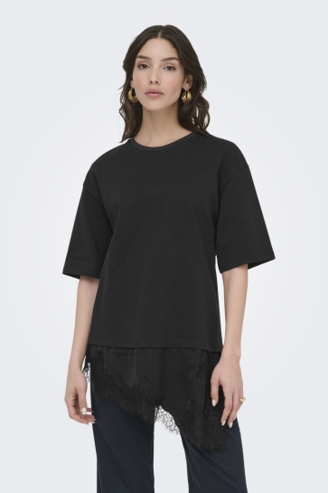 Jacqueline de Yong jdyalma 2/4 lace detail t-shirt jrs Zwart