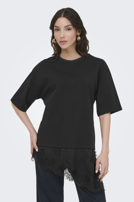 Jacqueline de Yong zwarte dames t-shirt | Model vooraanzicht