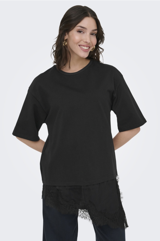 Jacqueline de Yong zwarte dames t-shirt | Model vooraanzicht