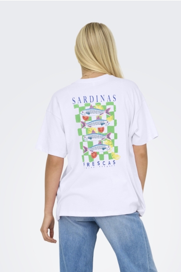 Only T-shirt ONLVIVVI S/S LOVELY TOP JRS 15346761 BRIGHT WHITE/ SARDINES