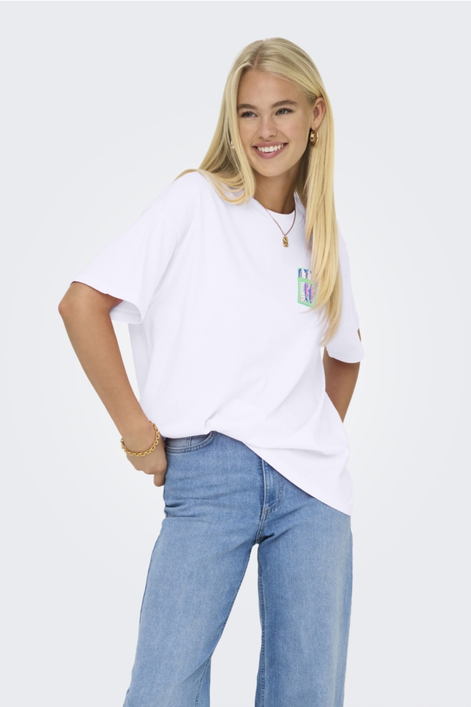 Only witte dames t-shirt | Model vooraanzicht