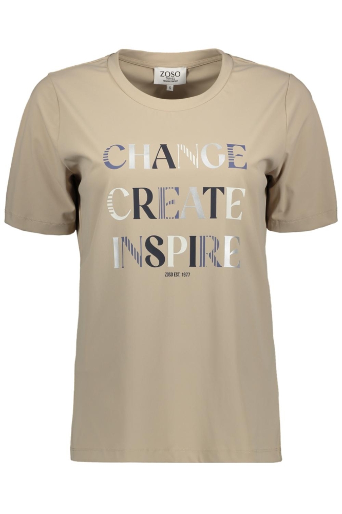 Zoso beige dames t-shirt | Vooraanzicht