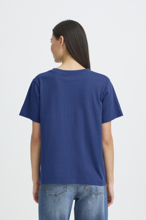 Ichi blauwe dames t-shirt | Model achteraanzicht