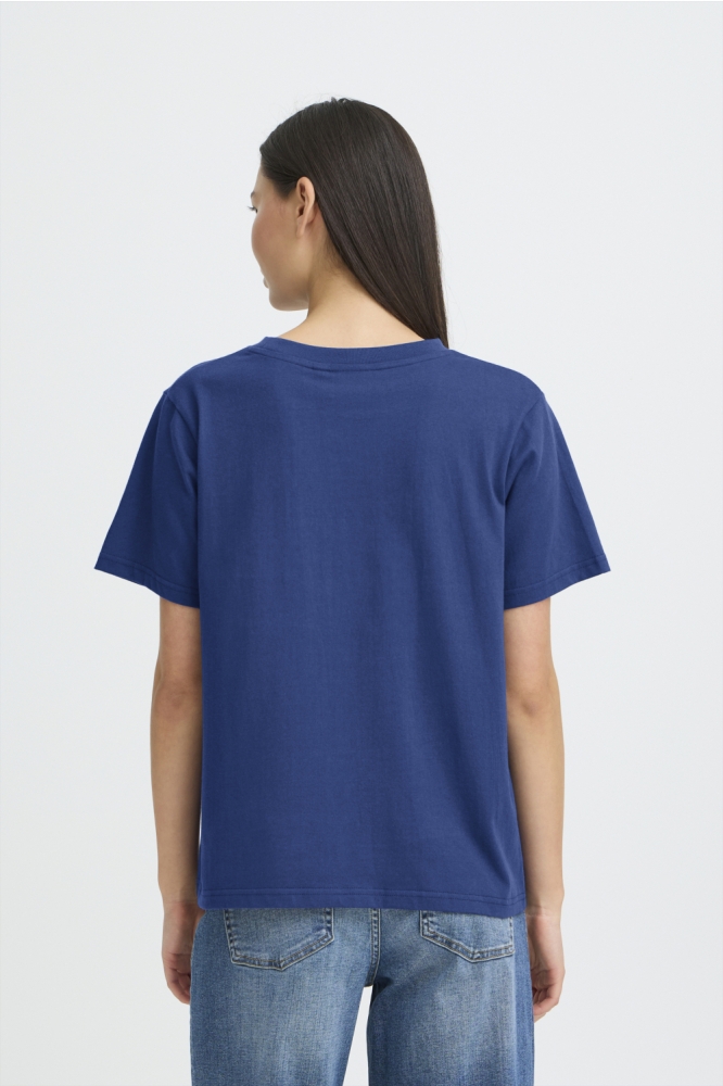 Ichi blauwe dames t-shirt | Model achteraanzicht