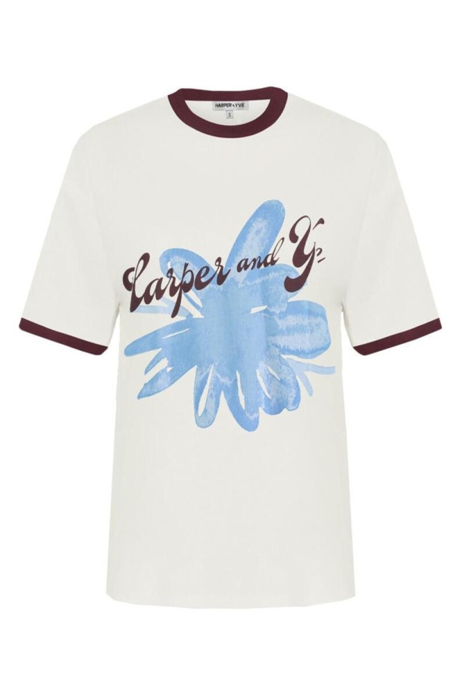 Harper & Yve ecru dames t-shirt | Vooraanzicht