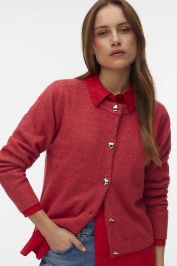 Vero Moda Vest VMFIONA LS SHORT BUTTON CARDIGAN BO 10321311 HOLLY BERRY/MELANGE