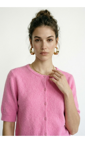 VMDOFFY 2/4 O-NECK BUTTON CARDIGAN 10345011 Bonbon/MELANGE