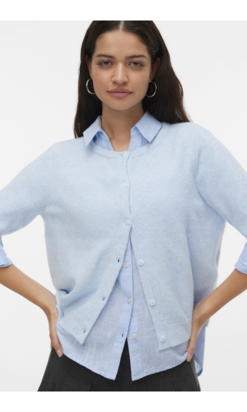 VMDOFFY 2/4 O-NECK BUTTON CARDIGAN 10345011 Cashmere Blue/MELANGE
