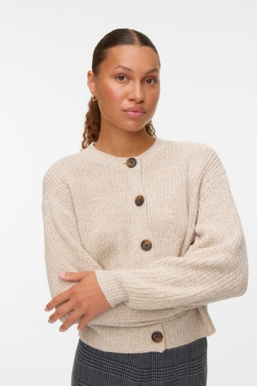 Vero Moda VMLEA LS O-NECK CARDIGAN NOOS 10337797 Moon Rock/W. SILVER