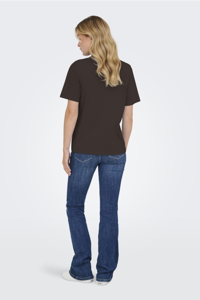 Jacqueline de Yong bruine dames t-shirt | Model achteraanzicht