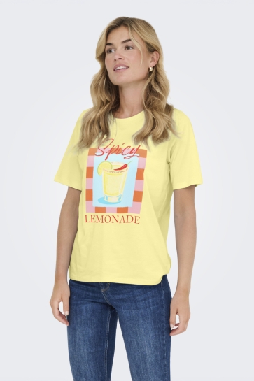 Jacqueline de Yong T-shirt JDYTINNE S/S SUMMER PRINT T-SHIRT J 15372784 Double Cream/LEMONADE