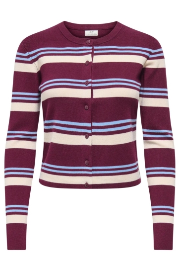 Jacqueline de Yong Vest JDYEMMIE L/S O-NECK STRIPE CARDIGAN 15376577 WINDSOR WINE/W EGGNOG/FROZEN FJORD