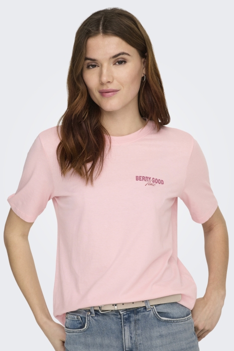 Only roze dames t-shirt | Model vooraanzicht