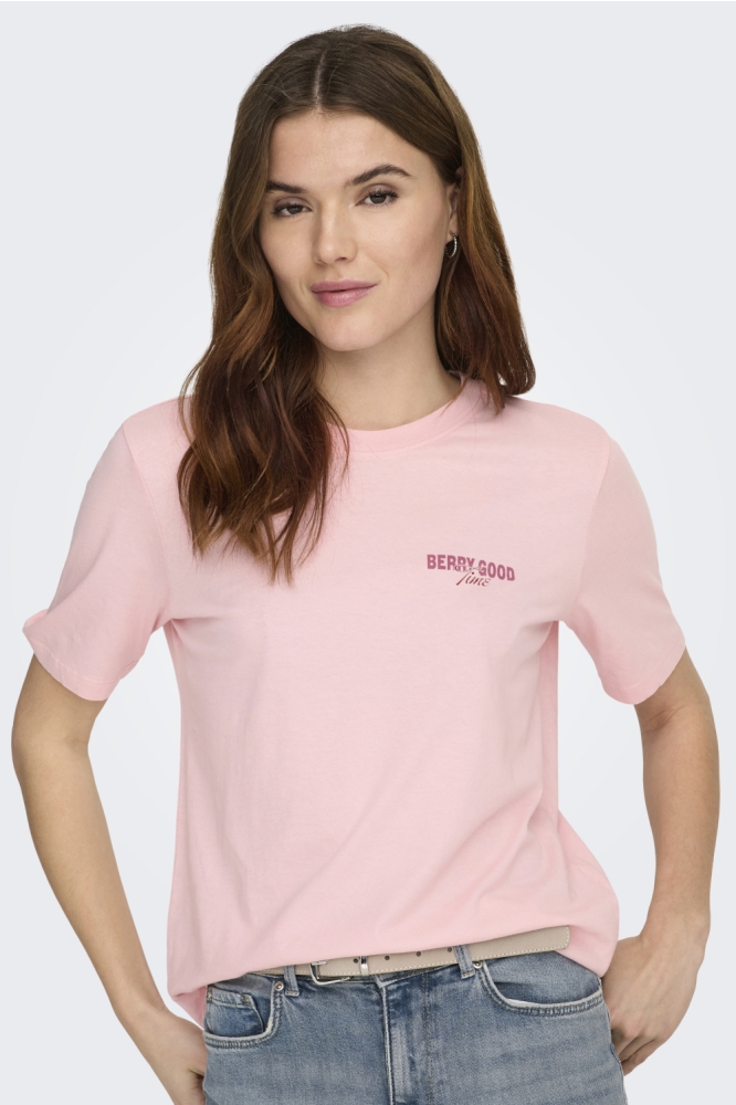 Only roze dames t-shirt | Model vooraanzicht