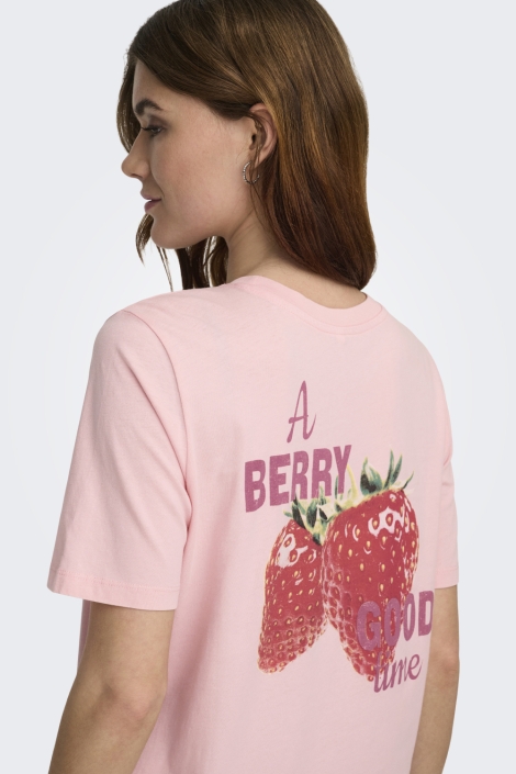 Only roze dames t-shirt | Model achteraanzicht