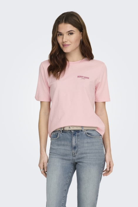Only roze dames t-shirt | Model vooraanzicht