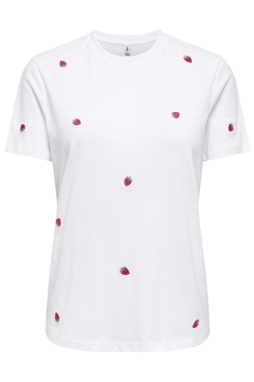 Only T-shirt ONLKETTY S/S O-NECK TOP JRS NOOS 15288473 Bright White/Strawberry