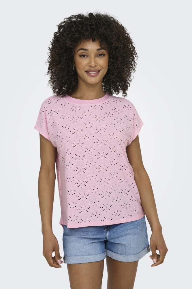 Only roze dames t-shirt | Model vooraanzicht