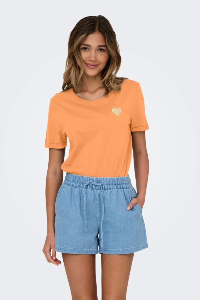 Only oranje dames t-shirt | Model vooraanzicht