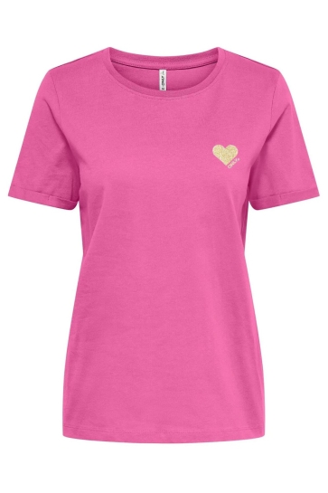 Only T-shirt ONLKITA S/S TOP NOOS 15244714 Pink Yarrow/GOLD GLITTER