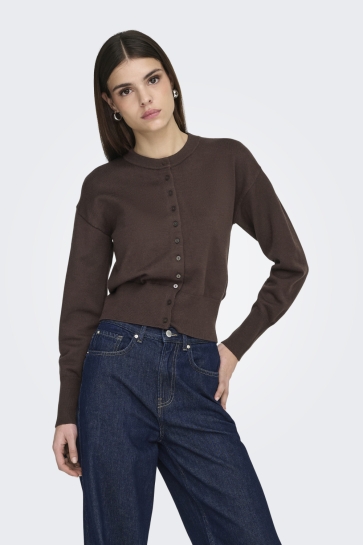 Only ONLMIO LS O-NECK BUTTON CARDIGA KNT 15377295 Seal Brown