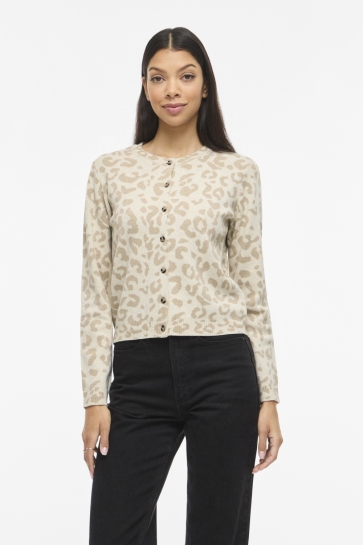 Vila Vest VIMAYAS O-NECK L/S KNIT CARDIGAN - 14113500 Super Light Natural/LEO NATURAL