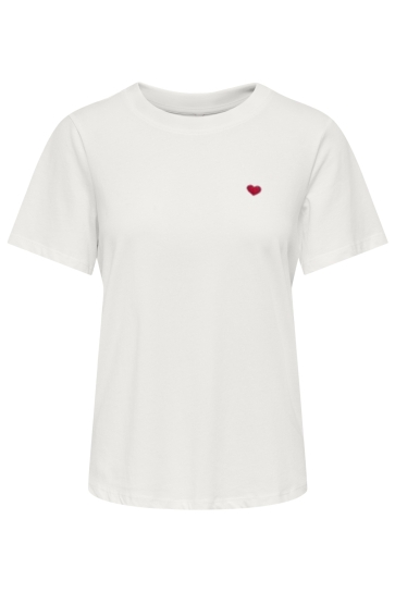 Only T-shirt ONLJULIE S/S O-NECK EMB TOP CS JRS 15377727 Cloud dancer/ heart emb