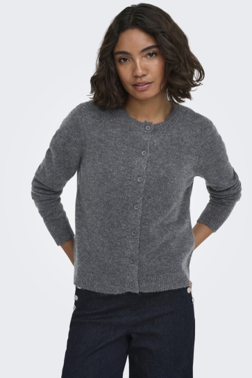 Only Vest ONLOLIVIA LS O-NECK CARDIGAN CC KNT 15380550 DARK GREY MELANGE/DTM HORN BUTTON