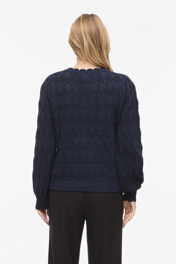 Vila blauwe dames vest | Model achteraanzicht