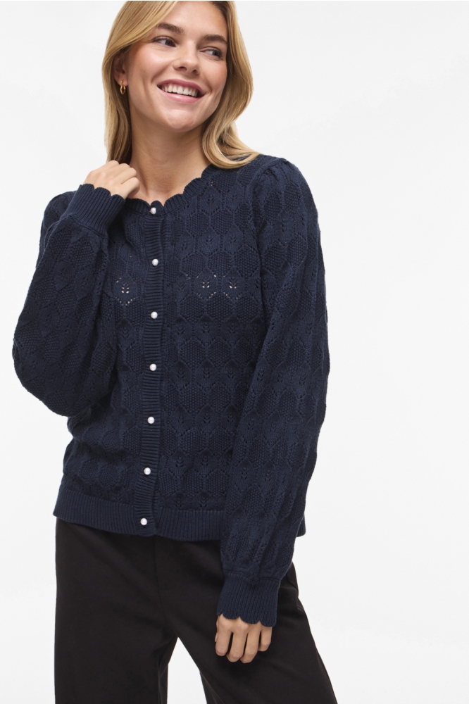 Vila blauwe dames vest | Model vooraanzicht