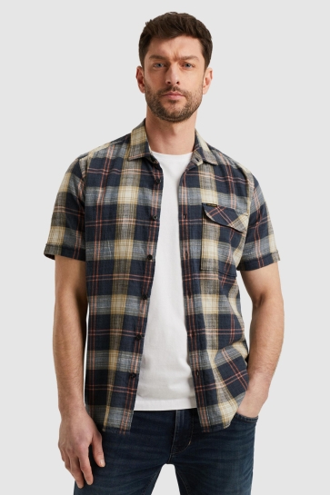 PME legend short sleeve shirt slub yarn dyed Blauw