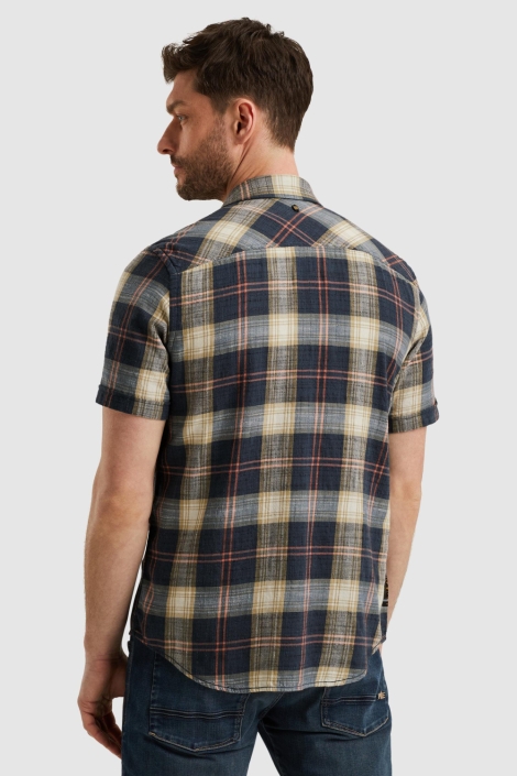 PME legend blauwe heren overhemd | Model achteraanzicht