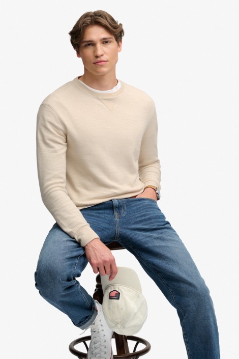 Superdry beige heren t-shirt | Model vooraanzicht