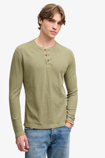 Superdry waffle long sleeve henley top Groen