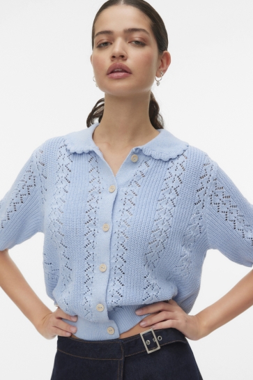 Vero Moda vmdaria ss poloneck cardigan Blauw