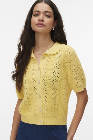 Vero Moda Vest VMDARIA SS POLONECK CARDIGAN 10339428 GOLDEN HAZE/W. MELANGE