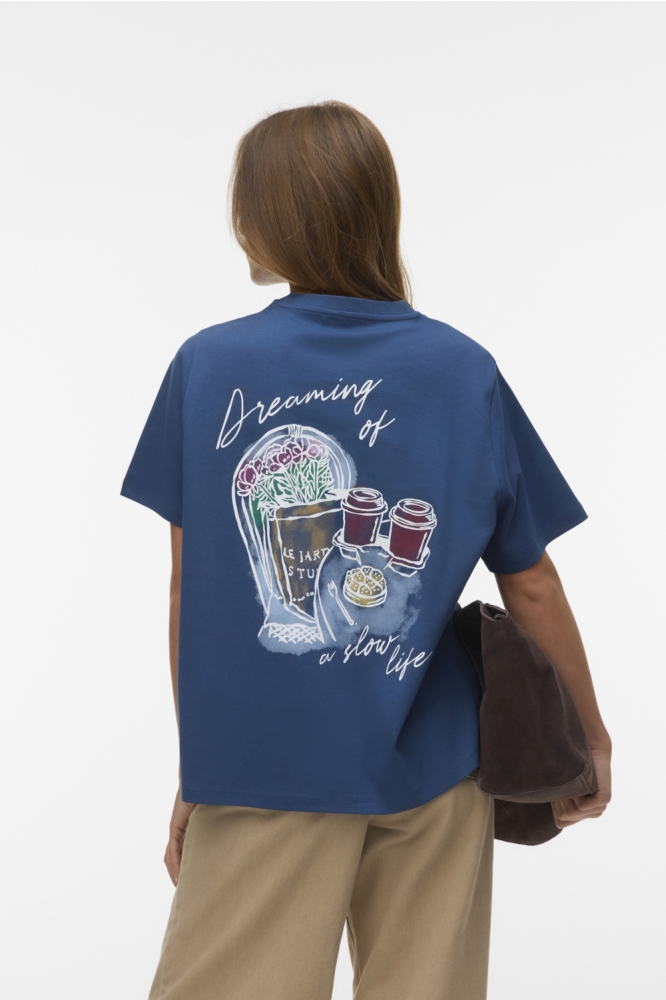 Vero Moda blauwe dames t-shirt | Model achteraanzicht