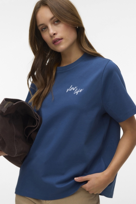 Vero Moda blauwe dames t-shirt | Model vooraanzicht