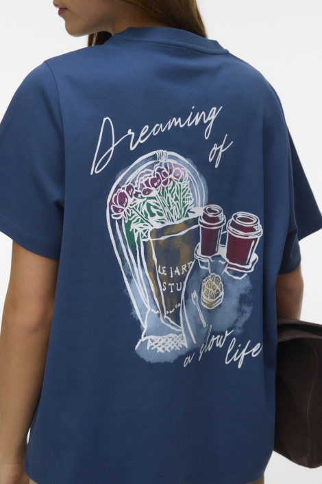 Vero Moda blauwe dames t-shirt | Close up